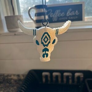 White and Teal Bull Skull